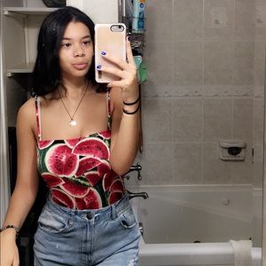 square neck watermelon print bodysuit